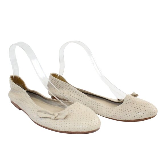 Kimel Design Studio Womens 8.5M Beige Leather Small Dot Pattern Bow Ballet Flats - Picture 2 of 10